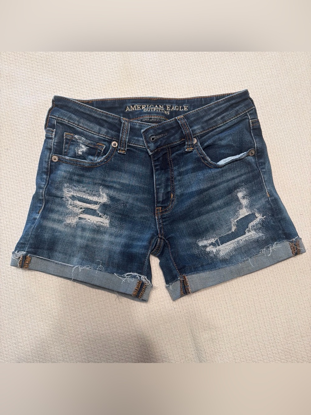 American Eagle Outfitters Dark Blue Distressed Denim Shorts